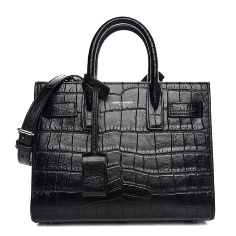 SAINT LAURENT Calfskin Crocodile Embossed Nano Sac De 